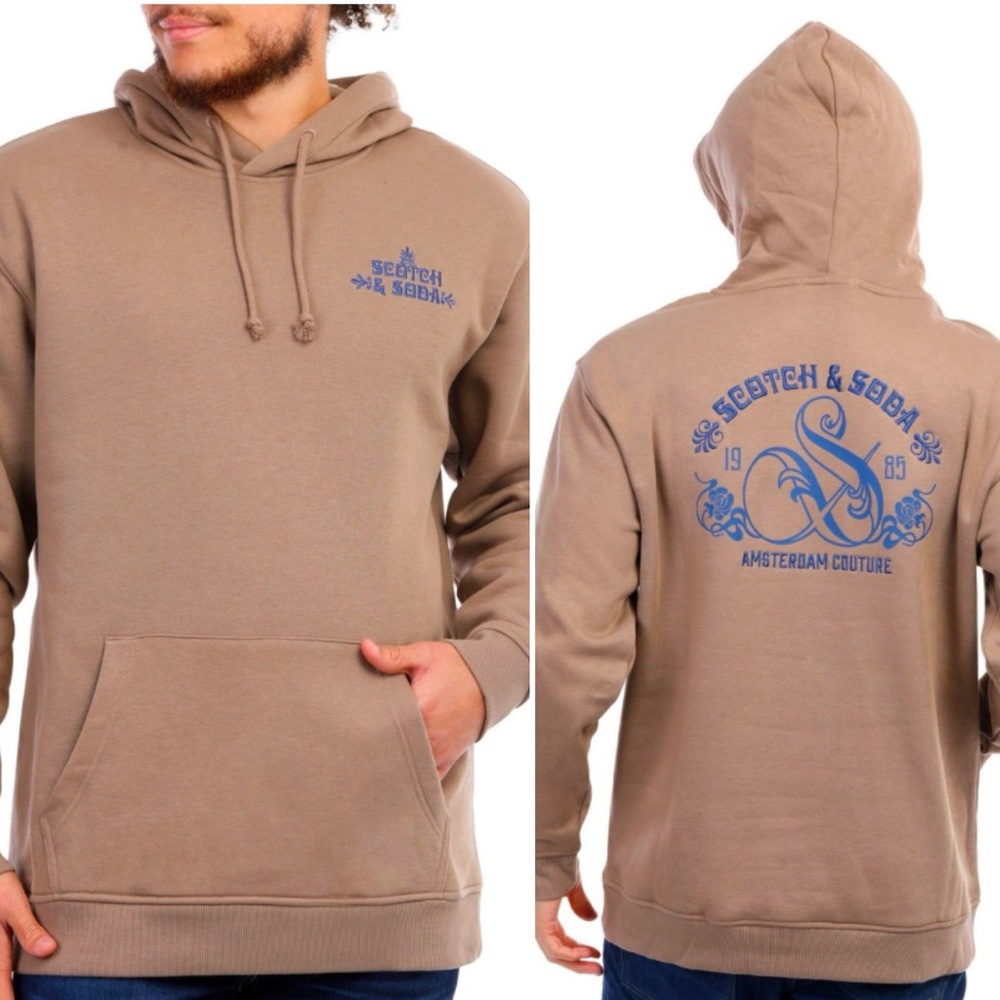 Scotch & Soda Cappuccino Brown Relaxed Fit Fleece Logo Hoodie NEW Men’s Large